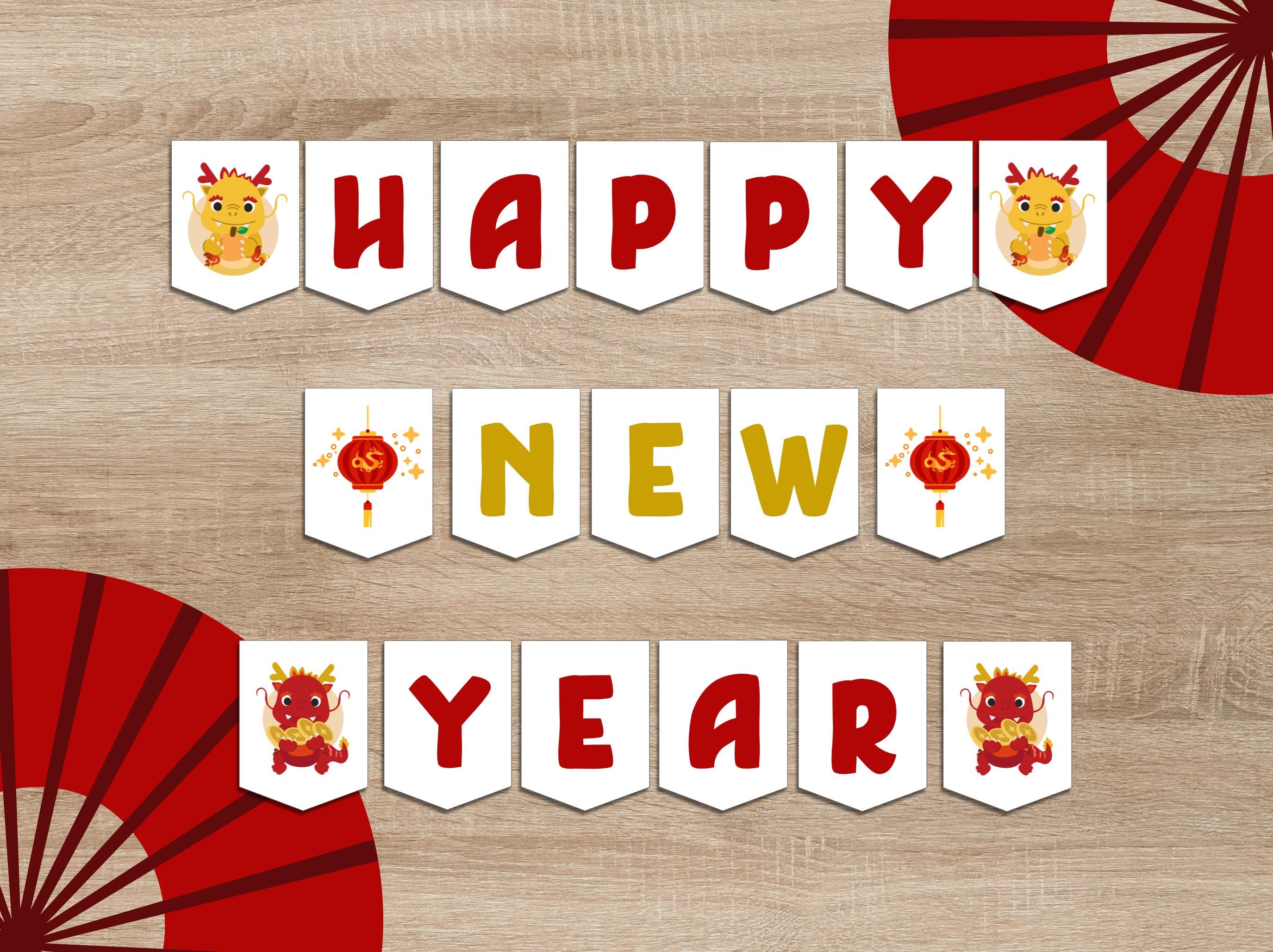 lunar new year printable banner: red & gold decor (pdf) - etsy canada