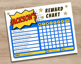 Superhero Kids Chore Chart Template: Editable Reward Chart (Digital Download)