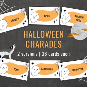 Charadas de Halloween / Juego de fiesta de Halloween / Versión fácil y difícil / Apto para adultos y niños