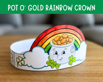 St Patrick's Day Paper Crown Craft | Pot O' Gold Rainbow Craft | Coloring Kid's Activity
