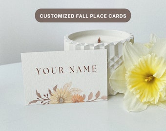Personalized Fall Floral Place Cards: Thanksgiving, Wedding (PDF)