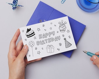 Tarjeta de cumpleaños para colorear e imprimir: actividad DIY (PDF)