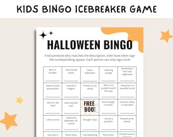 Kids' Halloween Bingo Icebreaker Game | 5 Unique Cards | Digital Printable | Instant Download