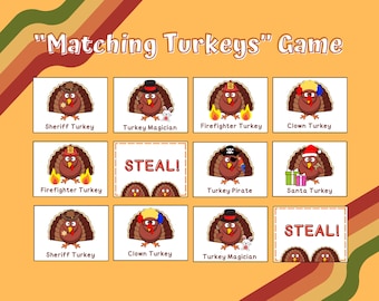 Matching Turkey Card Game: Thanksgiving Family Fun (PDF)
