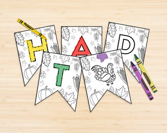 Printable Thanksgiving Coloring Banner | Kid's Activity| Instant Download