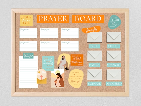 Prayer Board Starter Kit Orange, Blue, Yellow Prayer Board Template 