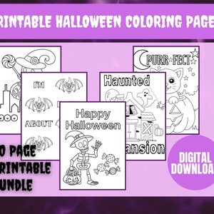 Pagine da colorare per bambini stampabili di Halloween, pagine da colorare scaricabili digitali, pintables di Halloween, pagine di libri da colorare