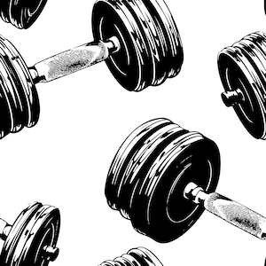 Barbell Black and White Seamless Repeat Pattern, Printable, Surface Pattern for Fabric