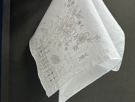 Vintage embroidered linen Handkerchief, Bridal Gi… - image 10