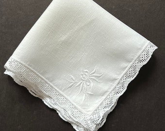 Vintage lace Handkerchief with original tag, Bridal wedding handkerchief