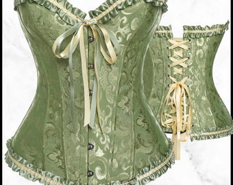 Corsetto gilet per donna, corsetto verde, bustino gotico, snellente, con cerniera, lingerie, regalo personalizzato per lei.