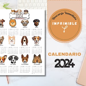 Calendario imprimible 2024, descarga digital en formato PDF y PNG. Calendario imprimible, descarga instantánea.