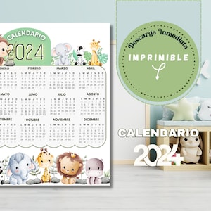 Calendario imprimible 2024, descarga digital en formato PDF y PNG. Calendario imprimible, descarga instantánea.