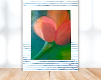 Opera originale. Pastello all'olio. Arte floreale. Design colorato e strutturato. Prêt à être encadré.