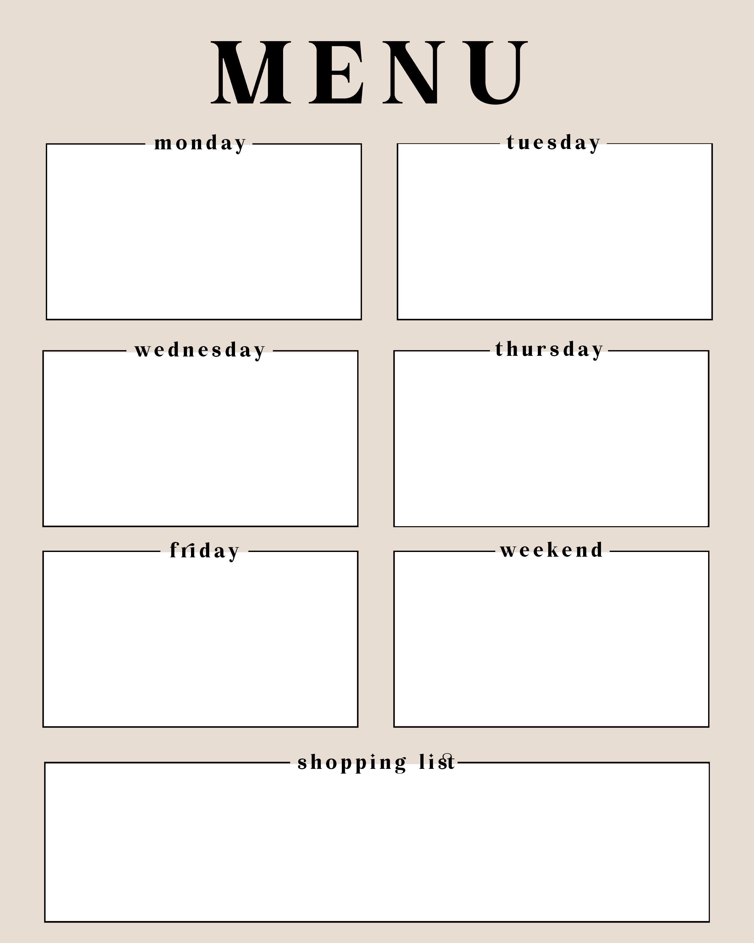 Weekly Menu Printable oatmeal Colour - Etsy