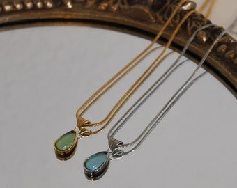 18k Gold Plated TearDrop Pendant Necklace, Gift for Mom, Gemstone TearDrop Pendant Necklace, Gift for Her, Gift for Mother