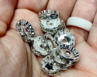 Rhinestone Bead Spacers 12mm / Set of 5 / Colorful Gem Spacers / DIY Craft Projects / Beadable Accessories / Keychains / Beadable Pensw