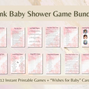 Pink Baby Shower Games- Baby Girl Shower Games- Pink Baby Shower Bundle- Baby Girl Shower Ideas- Baby Shower Printable Games- Babyshower