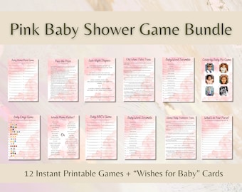 Roze baby shower games-baby girl shower games-roze baby shower bundel-baby girl shower ideeën-baby shower afdrukbare games-babyshower