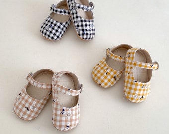 Girls Sunflower Plaid Flat Shoes, New Spring Princess Comfy Ballet Shoes for Toddler.