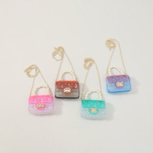 Mini-sac à gelée transparent ombré, anse perle pour enfants avec chaîne, sac à main en bandoulière pour fille, accessoire