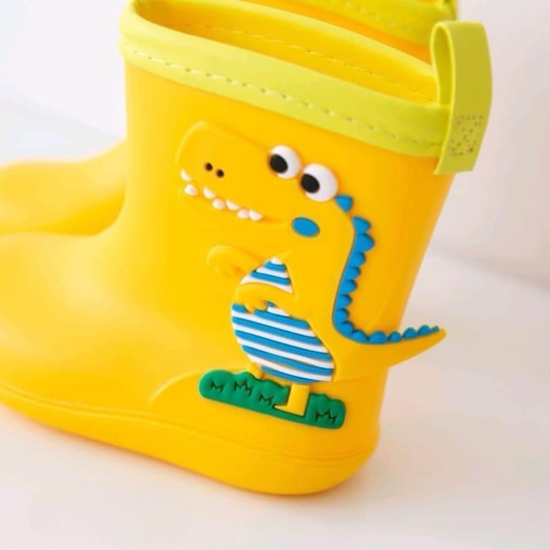 Dinosaur Rain Boots with Easy-On Lightweight Waterproof Non-slip Rubber Cute Cartoon Dino for Toddler and Kids image 8