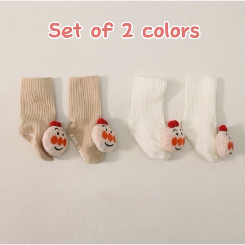Cartoon Character Socks for Kids, Toddler Anpanman Face With Nonslip Cotton Socks for Age 6 24