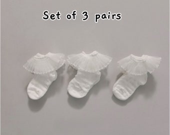 3 paires de chaussettes habillées en dentelle à volants pour tout-petits, bébés et enfants filles.