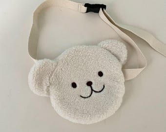 Fluffy Puppy Face Waist Bag, Crossbody Pouch for Kids, Adjustable Waist Pack Small Chest  Purse, Fashion Kids Bum Bag Lightweight Chest Bag