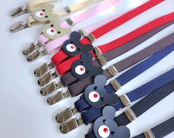 Tirantes para niños: cinturón de oso ajustable para niños, niñas, niños pequeños y bebés. Diseño elástico en Y con fuertes clips de metal.