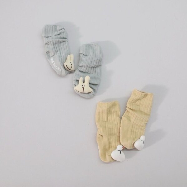 Baby Fennec / Duck Dolls Socks, Infant Cute and Soft Non-slip Foot Warmer Set of 2 Pairs for Age 6 - 12 Months.