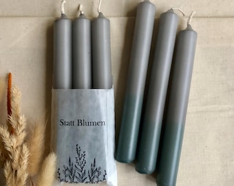 Juego de 3 velas artesanales teñidas por inmersión • gris • turquesa • velas cónicas • velas de mesa • regalo • sencillas • modernas • sostenibles
