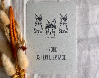 Postal hecha a mano con papel de hierba • Tarjeta A6 Felices Pascuas • Conejitos de Pascua • Pascua • Tarjeta de felicitación • Sencillo • Sostenible