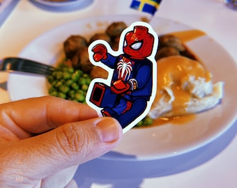 Blocky Spiderman Parodie-Aufkleber: Wasserdichtes laminiertes Vinyl