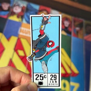 フレンドリーネイバーフッドの手作りスーツスパイダーマンのヴィンテージコミックコーナーボックスステッカー、ジムのウォーターボトル用のコミックブックパロディステッカー
