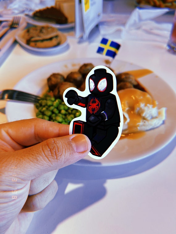 Miles Morales Spiderman Sticker: Blocky Parody, Waterproof Laminated Finish