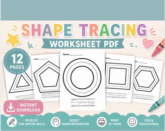 Shape Tracing Worksheets for Preschool | 12 Pages Printable PDF | Fine Motor Skills | Homeschool Activity | Toddler Learning Shapes