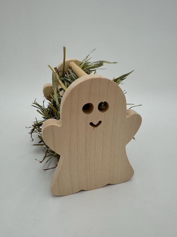 Ghost Wooden Hay Feeder for Bunnies, Rabbit Hay Feeder, Halloween Bunny Toy, Fall Rabbit Toy, Hay Feeder for Small Pets