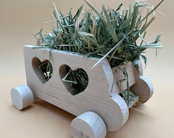 Houten hooibus Hooivoeder voor konijnen / duwspeelgoed voor konijnen en kleine huisdieren - inclusief timothy-hooi | Hooivoederbak voor cavia's