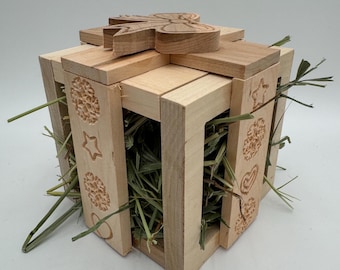 Wooden Gift Box Hay Feeder for Bunnies and Small Pets | Christmas Hay Feeder | Bunny Gift | Holiday Hay Feeder for Rabbits