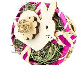Bunny Hay Basket Bunny Chew Toy, Rabbit toy, bunny chew toy, rabbit enrichment toy, guinea pig toy, chinchilla toy