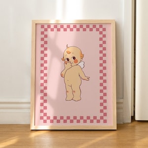 Kewpie Baby Pink | Large Printable Art | Digital Download Print | Trendy Aesthetic Bedroom Decor | Cute Sonny Angel Inspired | Y2K Cartoon