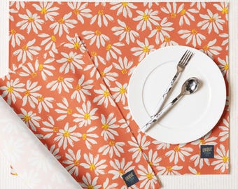 Daisy Placemat Set: Warm Clay Floral Table Mats, Set of 4