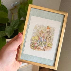 Arte de Peter Rabbit - Ilustración vintage original enmarcada de 5x7 de Beatrix Potter