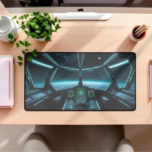 Galactic Cockpit Desk Mat Spaceship Control Panel Design, Sci-Fi Gaming Mouse Pad, Office Desk Decor Gift for Space & Tech gaming Setup