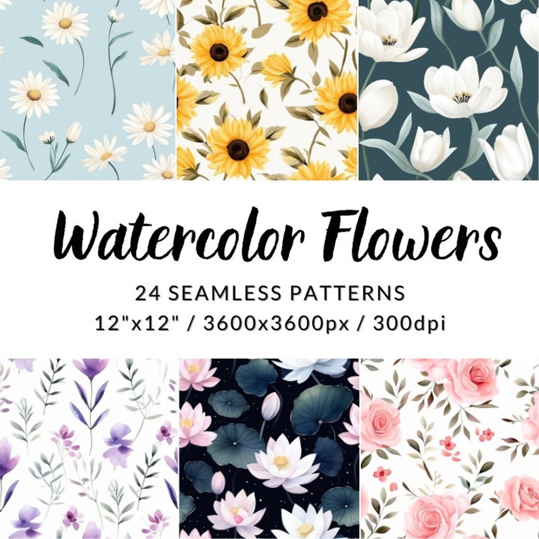Watercolor Flowers Digital Paper, Watercolor Flowers Seamless Pattern ...