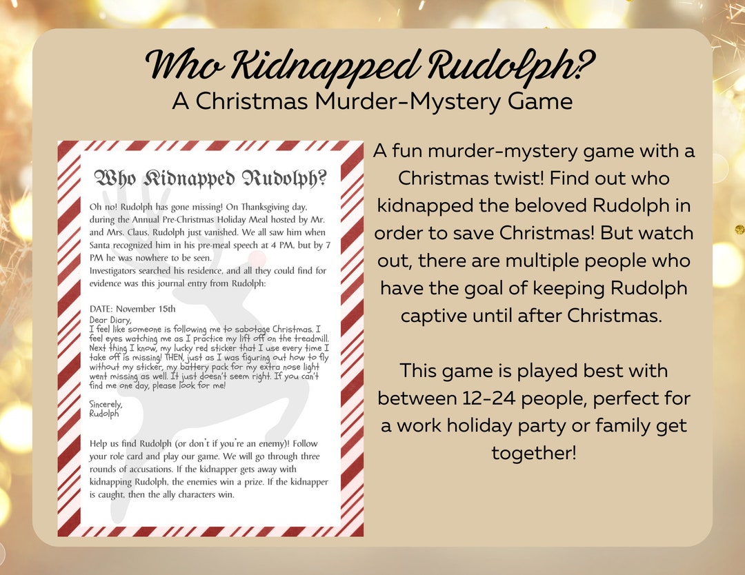 Who Kidnapped Rudolph Easy Murder Mystery Game PDF Printable - Etsy