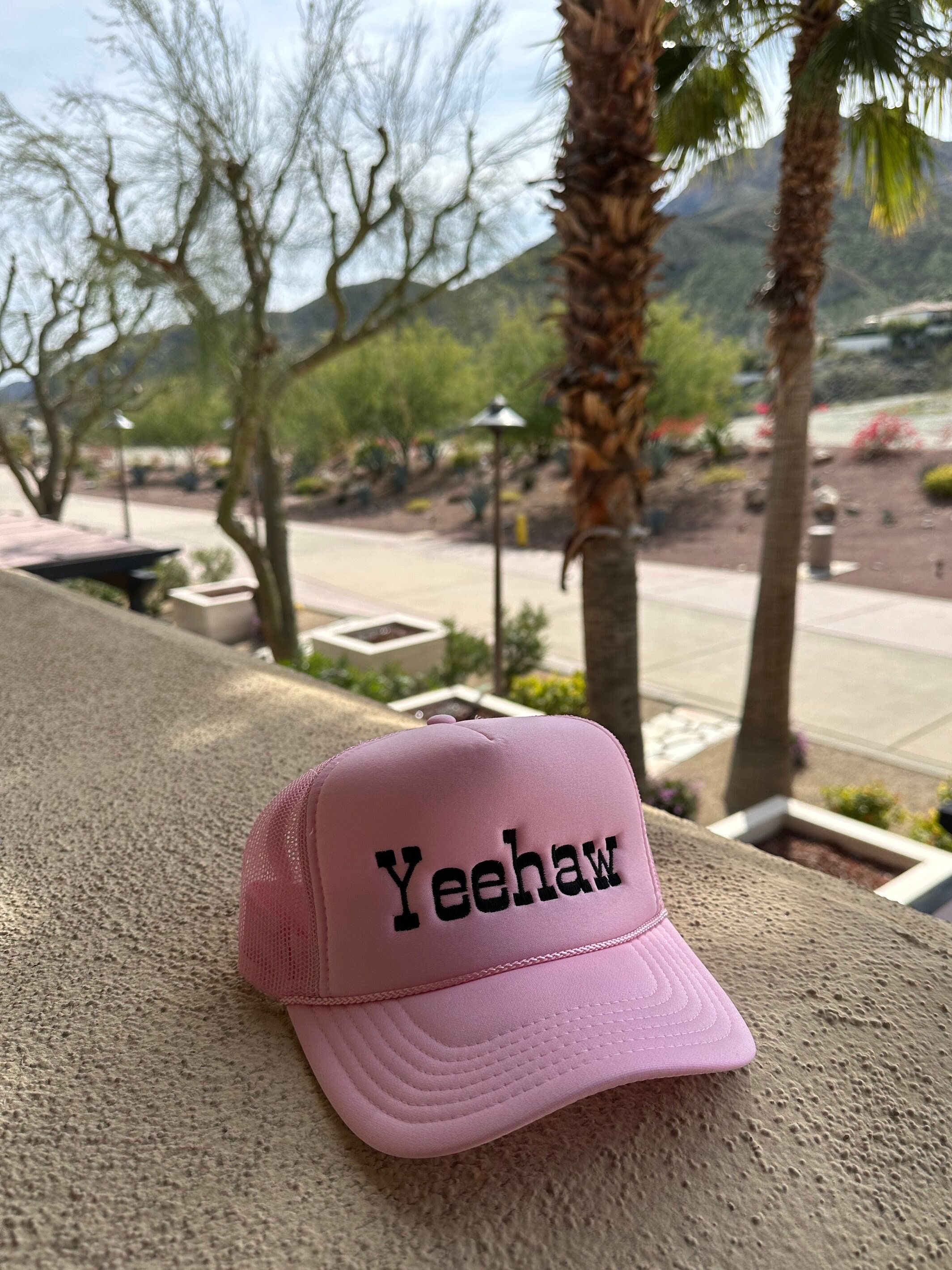 Yeehaw Pink and Black Embroidered Trucker Hat - Etsy display picture 2