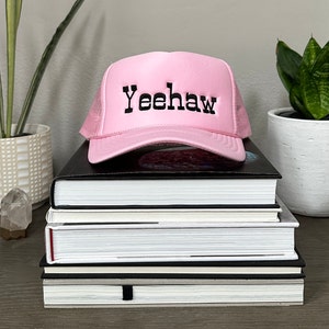 Yeehaw Pink and Black Embroidered Trucker Hat