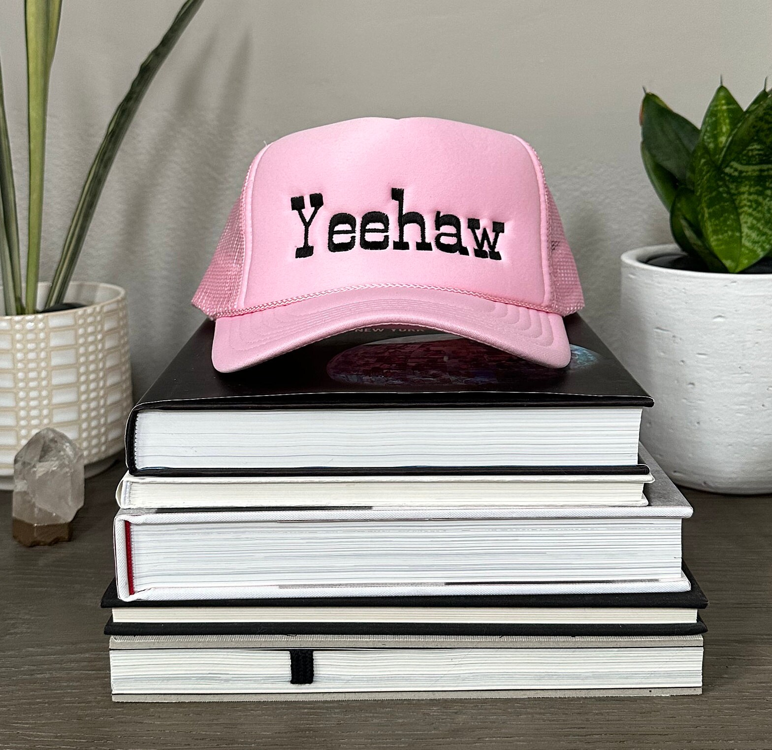 Yeehaw Pink and Black Embroidered Trucker Hat - Etsy